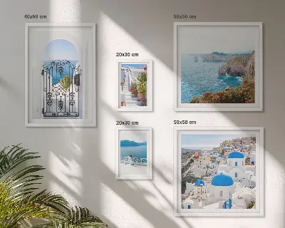 Wanddecoratie compositie Santorini huizen aan de blauwe zee