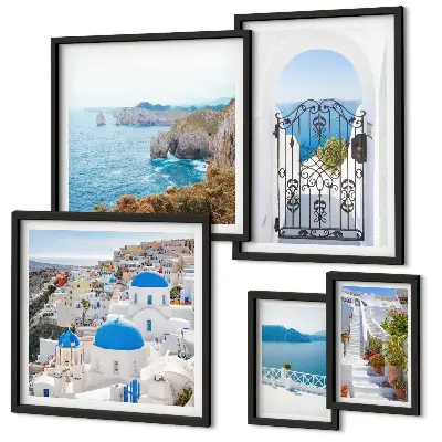 Wanddecoratie compositie Santorini huizen aan de blauwe zee