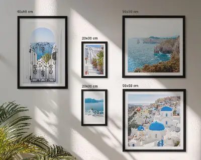 Wanddecoratie compositie Santorini huizen aan de blauwe zee