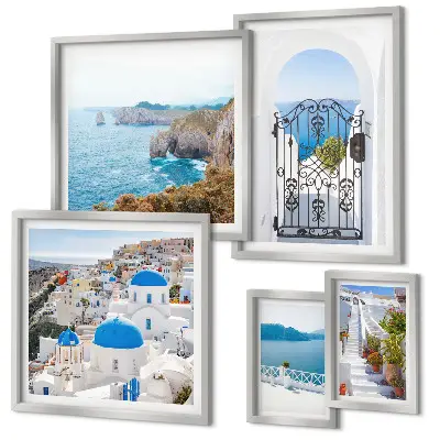Wanddecoratie compositie Santorini huizen aan de blauwe zee