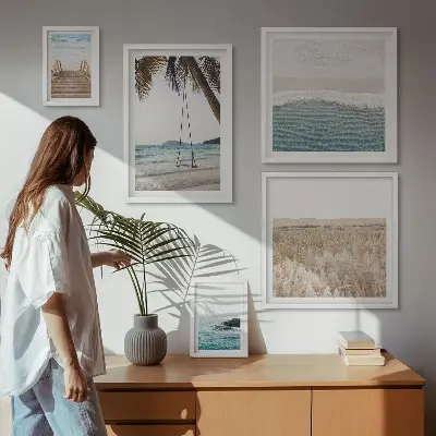 Moderne schilderijen set met een ontspannend uitzicht op zee