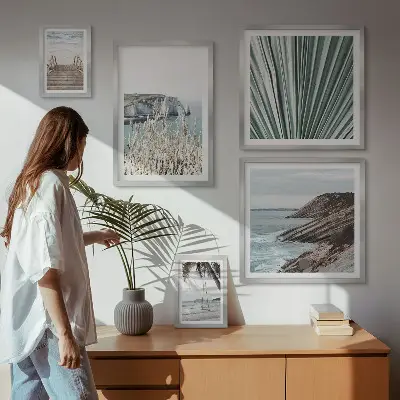 Gallery wall met stranden aan zee en tropische taferelen