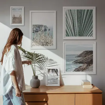Gallery wall met stranden aan zee en tropische taferelen