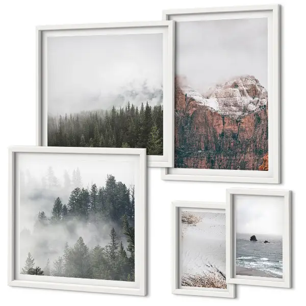 Wanddecoratie compositie met landschappen, bergen, bossen en wolken