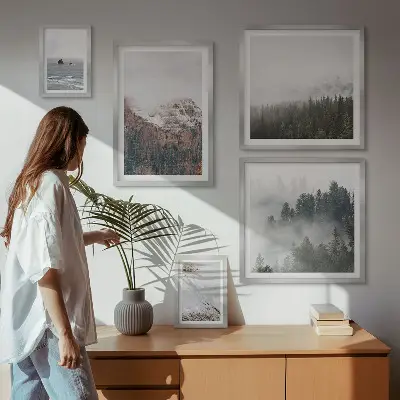Wanddecoratie compositie met landschappen, bergen, bossen en wolken