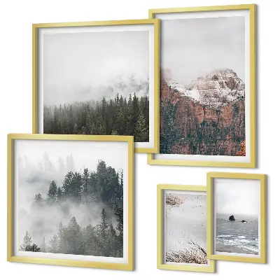 Wanddecoratie compositie met landschappen, bergen, bossen en wolken