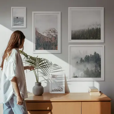Wanddecoratie compositie met landschappen, bergen, bossen en wolken