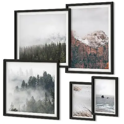 Wanddecoratie compositie met landschappen, bergen, bossen en wolken