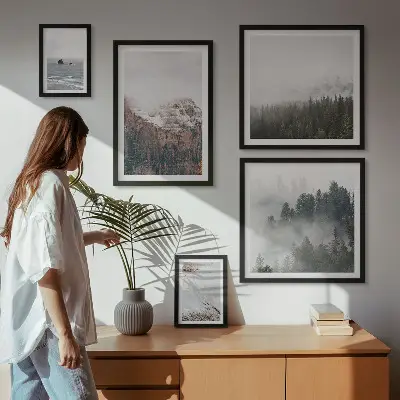 Wanddecoratie compositie met landschappen, bergen, bossen en wolken