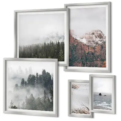 Wanddecoratie compositie met landschappen, bergen, bossen en wolken