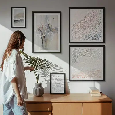 Wanddecoratie met abstracte compositie in diverse kleurtinten