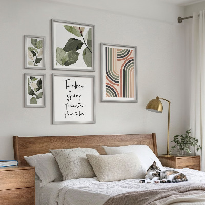 Moderne schilderijen set Stijlvolle bloemenaccenten met geometrische vormen