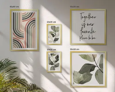 Moderne schilderijenset met stijlvolle bloemen en geometrische vormen