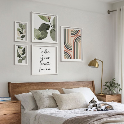 Moderne schilderijen set Stijlvolle bloemenaccenten met geometrische vormen