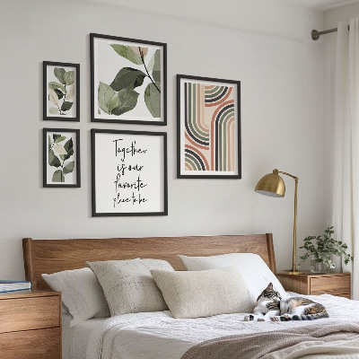 Moderne schilderijen set Stijlvolle bloemenaccenten met geometrische vormen