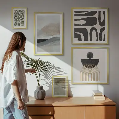 Gallery wall met abstracte patronen in kleur