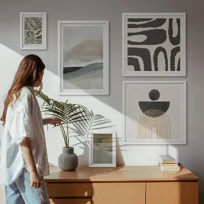 Gallery wall met abstracte patronen in kleur
