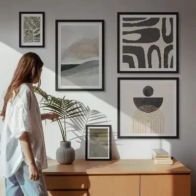 Gallery wall met abstracte patronen in kleur