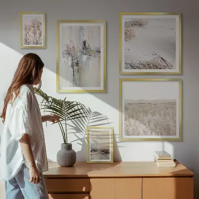 Wanddecoratie compositie in een stijlvolle natuurlijke minimalistische stijl