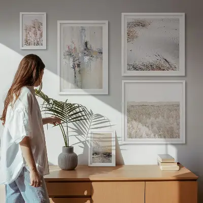 Wanddecoratie compositie in een stijlvolle natuurlijke minimalistische stijl