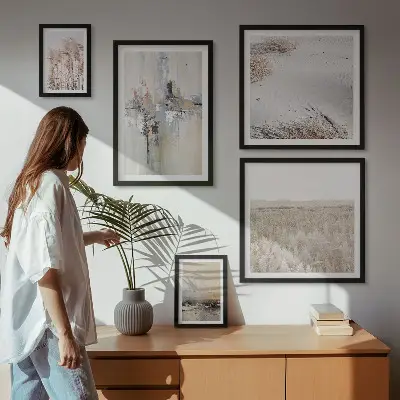 Wanddecoratie compositie in een stijlvolle natuurlijke minimalistische stijl