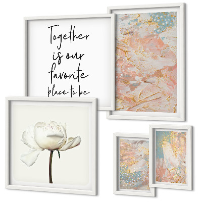 Moderne schilderijen set Abstracte bloemen met slogans
