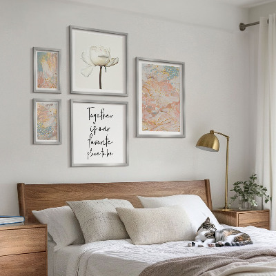 Moderne schilderijen set Abstracte bloemen met slogans