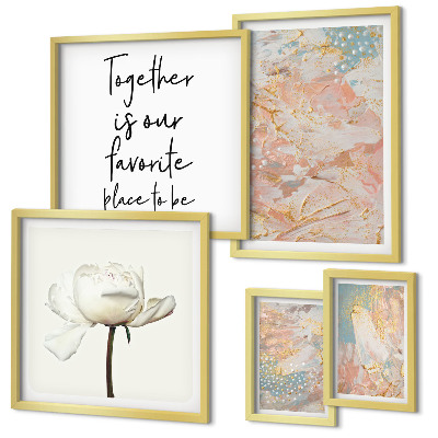 Moderne schilderijen set Abstracte bloemen met slogans