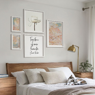 Moderne schilderijen set Abstracte bloemen met slogans