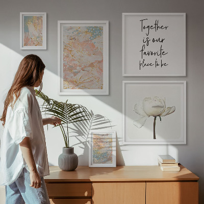 Moderne schilderijen set Abstracte bloemen met slogans