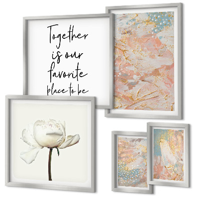 Moderne schilderijen set Abstracte bloemen met slogans