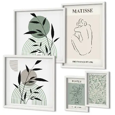 Wanddecoratie compositie Stijlvolle plantafbeeldingen