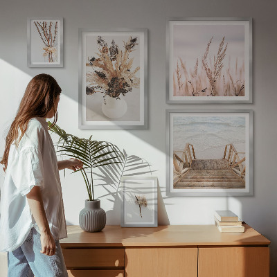 Wanddecoratie compositie Stijlvolle gedroogde planten en water