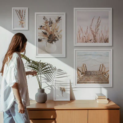 Wanddecoratie compositie Stijlvolle gedroogde planten en water