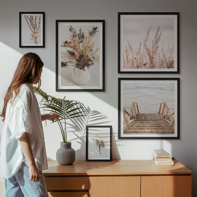 Wanddecoratie compositie Stijlvolle gedroogde planten en water