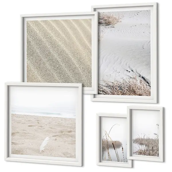 Set van moderne schilderijen met minimalistische strandmotieven
