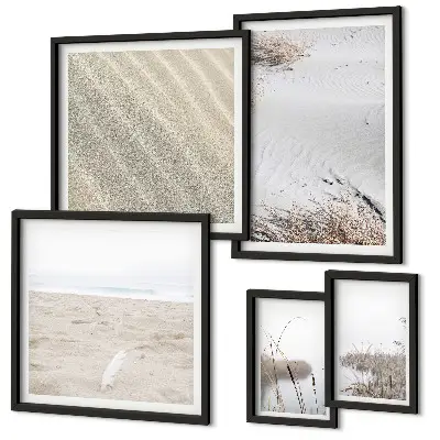 Set van moderne schilderijen met minimalistische strandmotieven