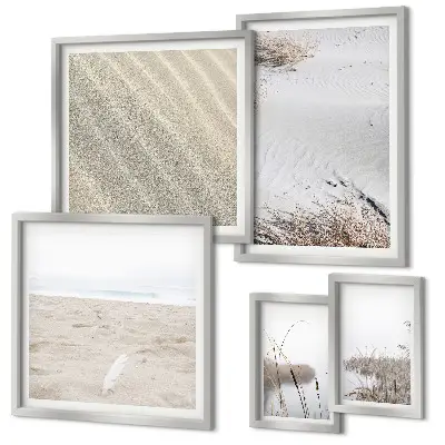 Set van moderne schilderijen met minimalistische strandmotieven