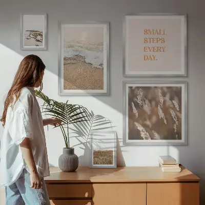 Gallery wall met citaten over het leven in kustlandschappen