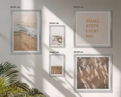 Gallery wall met citaten over het leven in kustlandschappen