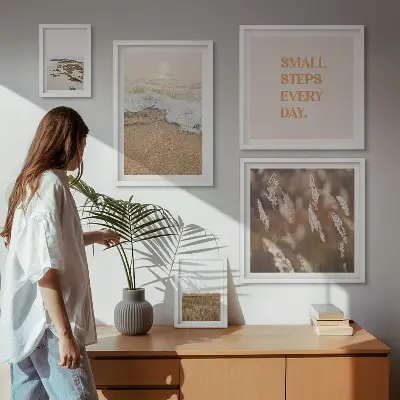 Gallery wall met citaten over het leven in kustlandschappen