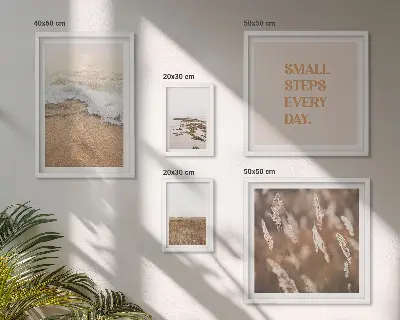 Gallery wall met citaten over het leven in kustlandschappen