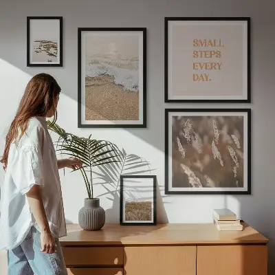 Gallery wall met citaten over het leven in kustlandschappen