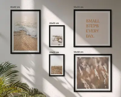 Gallery wall met citaten over het leven in kustlandschappen