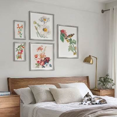 Wanddecoratie compositie Vintage decoraties met bloemen en vogels