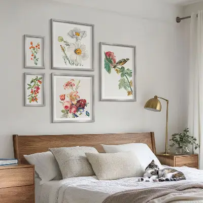 Wanddecoratie compositie vintage met bloemen en vogels