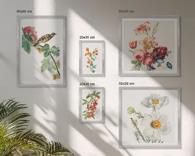 Wanddecoratie compositie vintage met bloemen en vogels