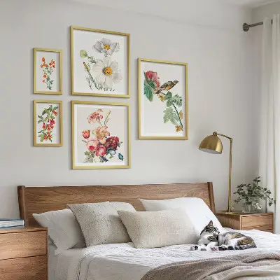Wanddecoratie compositie vintage met bloemen en vogels