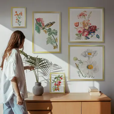 Wanddecoratie compositie vintage met bloemen en vogels