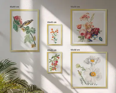 Wanddecoratie compositie vintage met bloemen en vogels